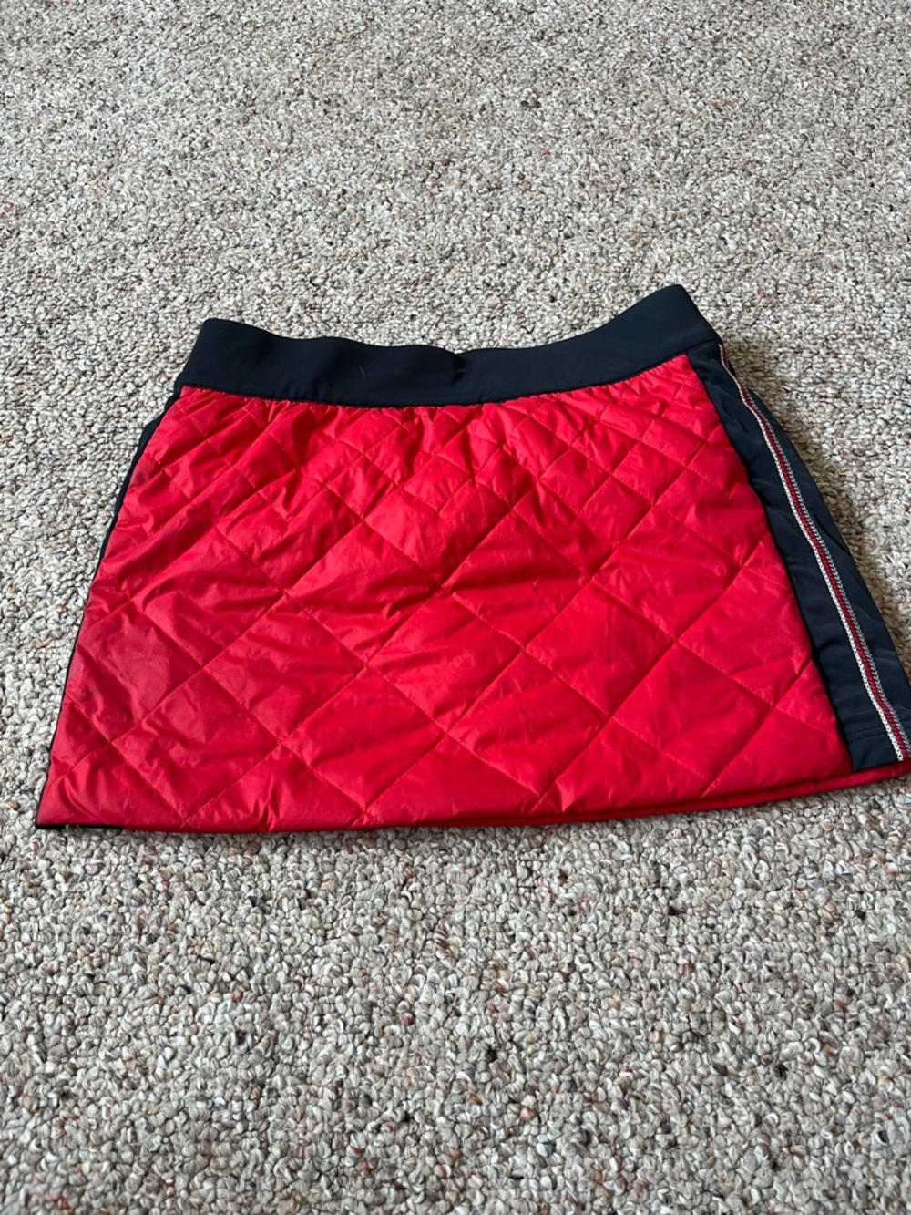 Michael Kors Quilted Red Mini Skirt with Black Waistband